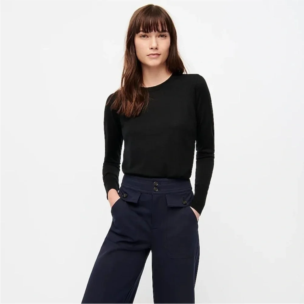 J. Crew | Margot Crewneck Merino Wool Sweater black white classic stripe